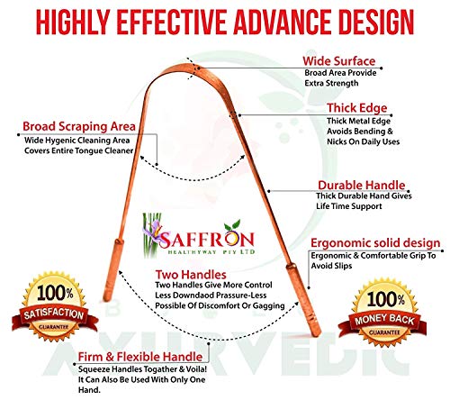 Limpiador de lengua de cobre | Raspador de lengua quirúrgico perfecto | mejor remedio para el mal aliento | mantiene la higiene bucal | bordes gruesos y seguros | mango flexible y agarre cómodo