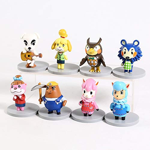 LINGJIA Animal Crossing Figura de acción 8pcs Juego Animal Crossing Figura Flick Merengue Fauna Isabelle Nook Judy Rover Tom Animal Crossing PVC Colgante