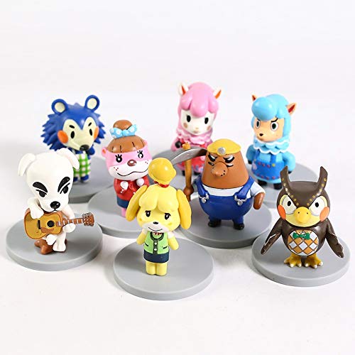 LINGJIA Animal Crossing Figura de acción 8pcs Juego Animal Crossing Figura Flick Merengue Fauna Isabelle Nook Judy Rover Tom Animal Crossing PVC Colgante