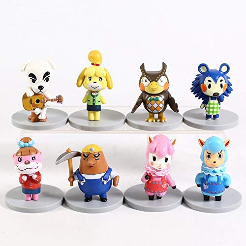 LINGJIA Animal Crossing Figura de acción 8pcs Juego Animal Crossing Figura Flick Merengue Fauna Isabelle Nook Judy Rover Tom Animal Crossing PVC Colgante