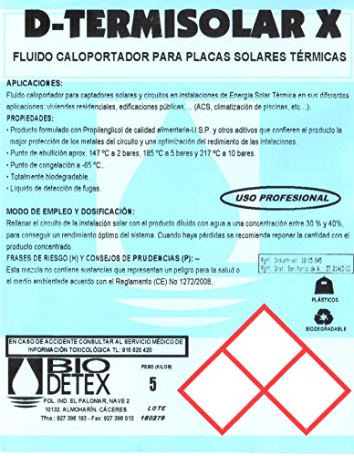 Liquido Caloportador con base de Propilenglicol Biodedetex Termisolar X-5