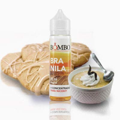 LIQUIDO PARA VAPEAR. BOMBO BRANILA (galleta, caramelo y vainilla), 50 ML. BOOSTER SIN NICOTINA. VENTA SOLO A MAYORES DE 18 AÑOS