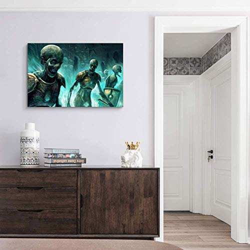 Listos para colgar marco de horror esqueleto legión Halloween cuchillo escudo lienzo arte en las paredes del dormitorio y sala de estar 45 x 30 cm