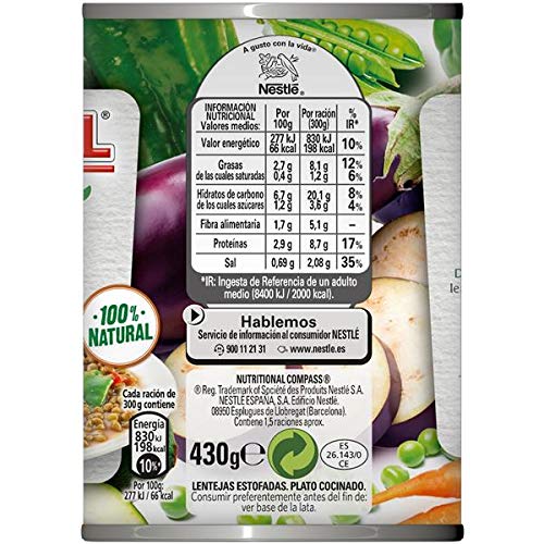 LITORAL Vegetal Lentejas con Verduras - Plato Preparado Sin Gluten - Paquete de 10x430g - Total: 4.3kg