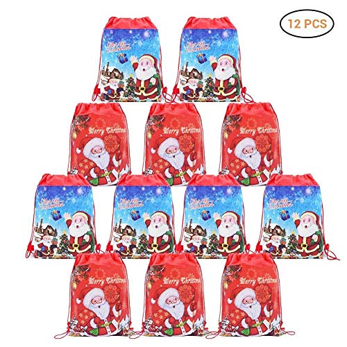 Lixinke Bolsa de Caramelo de la Navidad Bolsas, 12 Piezas Bolsas de Dulces de Navidad Bolsas con cordón Bolsas de Regalo for favores y Decoraciones Papá Noel súper Lindo para Chocolates D