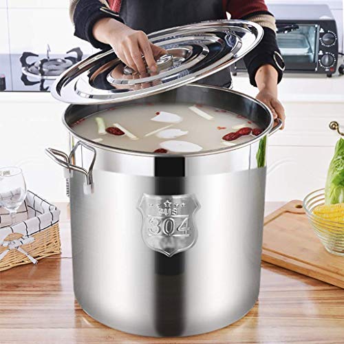 LIYONG Olla Grande de la Olla, 304 Grado Alimenticio Gran Capacidad de Acero Inoxidable Sopa Cubo, Hogar guisada Pot, Comercial con Tapa, 20 cm (Color: Plata, Tamaño: 40 cm x 45 cm) HLSJ