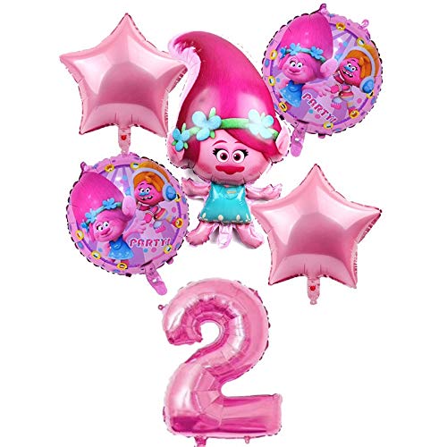 LIZHIOO 6 pcs / Set Trolls Balloons Baby Happy Brithday Helium Foil Air Balloon Suministros de Boda Decoración Fiesta de cumpleaños Regalo for niños ( Color : Pink 3 )