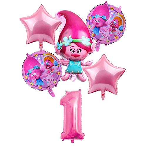 LIZHIOO 6 pcs / Set Trolls Balloons Baby Happy Brithday Helium Foil Air Balloon Suministros de Boda Decoración Fiesta de cumpleaños Regalo for niños ( Color : Pink 3 )