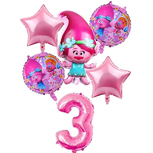 LIZHIOO 6 pcs / Set Trolls Balloons Baby Happy Brithday Helium Foil Air Balloon Suministros de Boda Decoración Fiesta de cumpleaños Regalo for niños ( Color : Pink 3 )