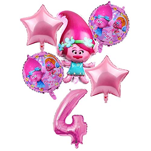 LIZHIOO Conjunto de Globos 6 pcs/Set Trolls Balloons Baby Happy Brithday Helium Foil Air Balloon Suministros de Boda Decoración Fiesta de cumpleaños Regalo for niños (Color : Pink 4)