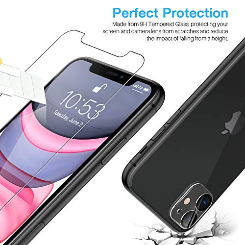 LK [3+3 Pack Protector de Pantalla para iPhone 11 Cristal Templado + iPhone 11 Protector de Lente de cámara,[Equipado con Soporte de Montaje más Seguro] Vidrio Templado Screen Protector