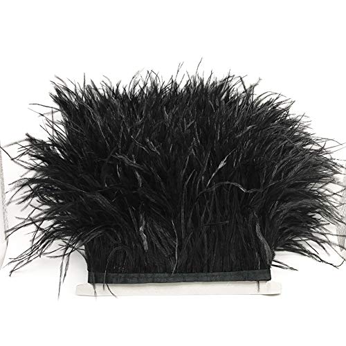 LNIMIKIY - Cinta de raso con flecos de plumas hecha a mano para manualidades, vestidos, decoración, escenario, ropa, disfraces, cinta suave para bricolaje, con adornos de avestruz, negro, Tamaño libre