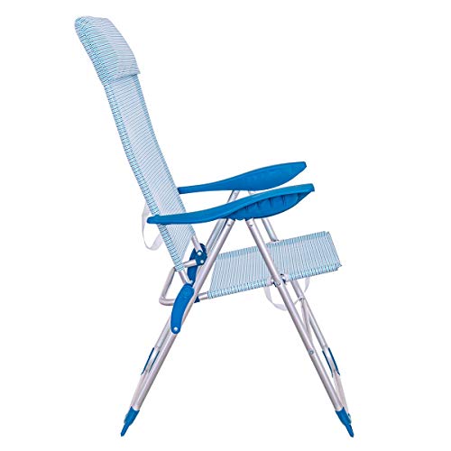 LOLAhome Sillón 5 Posiciones Plegable de Aluminio para Playa y Camping (Azul y Blanco)