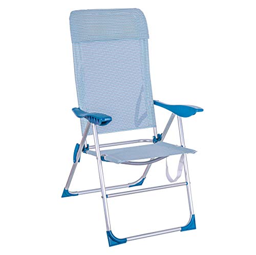 LOLAhome Sillón 5 Posiciones Plegable de Aluminio para Playa y Camping (Azul y Blanco)