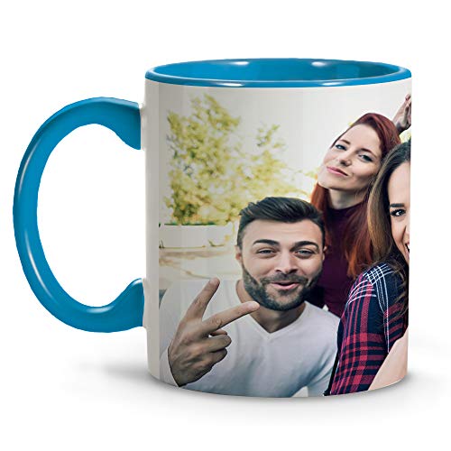 LolaPix Taza Personalizada Madre. Regalos Personalizados con Foto. Taza Personalizada de Cerámica. Taza con Color Interior y Asa Azul Claro