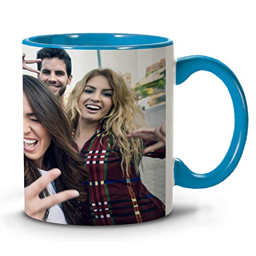 LolaPix Taza Personalizada Madre. Regalos Personalizados con Foto. Taza Personalizada de Cerámica. Taza con Color Interior y Asa Azul Claro