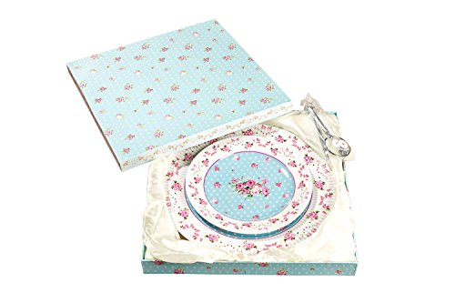 London Boutique Soporte de 2 Niveles para Tartas de Porcelana, diseño Vintage de Flores de Victoria, en Caja de Regalo, Color Azul