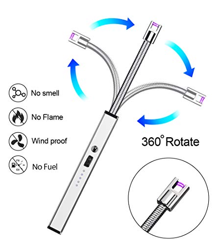 LOOHAOC Mechero Eléctrico,Mechero de Arco Electrico USB Recargable Resistente al Viento,Pantalla LED con batería,Sin Llama Encendedor Electrico, para Velas, Puros y barbacoas