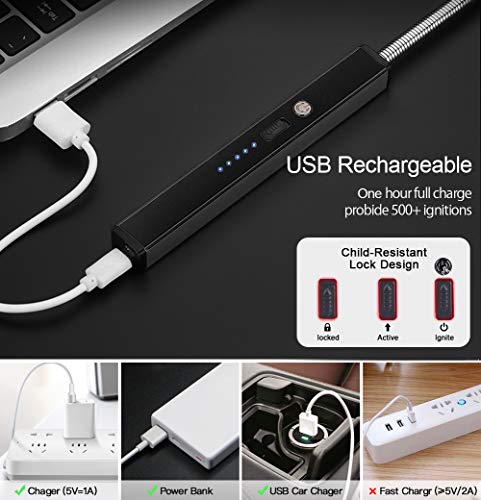 LOOHAOC Mechero Eléctrico,Mechero de Arco Electrico USB Recargable Resistente al Viento,Pantalla LED con batería,Sin Llama Encendedor Electrico, para Velas, Puros y barbacoas