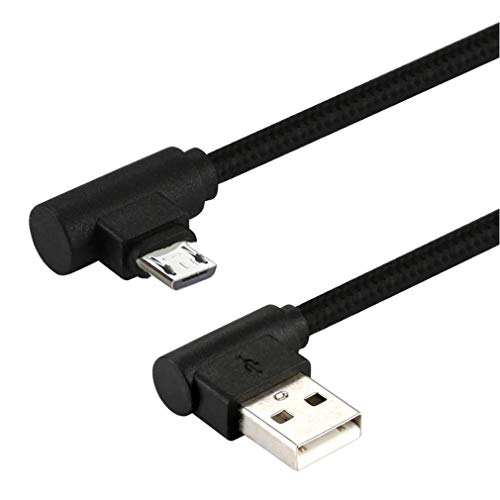 LoongGate Super Corto ángulo Recto Micro USB Cable, Nylon Trenzado 90 Grado USB a a Micro B Carga y sincronización de Datos Cable para Todos los Dispositivos Micro USB (25cm, Negro)