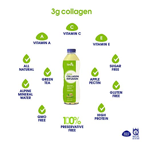 looq - Detox Lime & Ginger, bebida de colágeno, sabor a lima y jengibre 12 x 500 ml