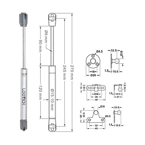 LOOTICH 120N Hidráulico Amortiguador Piston de Gas Resorte para Puertas Armario Muebles de Cocina Elevación Neumática Lid Stay Apertura Suave Bisagra Paquete de 4