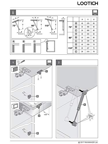 LOOTICH 120N Hidráulico Amortiguador Piston de Gas Resorte para Puertas Armario Muebles de Cocina Elevación Neumática Lid Stay Apertura Suave Bisagra Paquete de 4