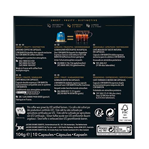 L'OR BARISTA, Cápsulas Doble Espresso Decaffeinato Intensidad 06 - Exclusivas para Cafeteras L'OR BARISTA, Pack de 5 x 10 [Total 50 cápsulas]