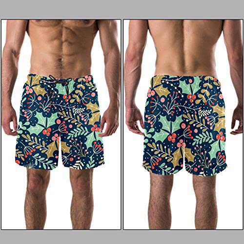 LORVIES Bayas y Hojas de Acebo de Navidad Shorts de Playa para Hombre, bañador de Secado rápido, S
