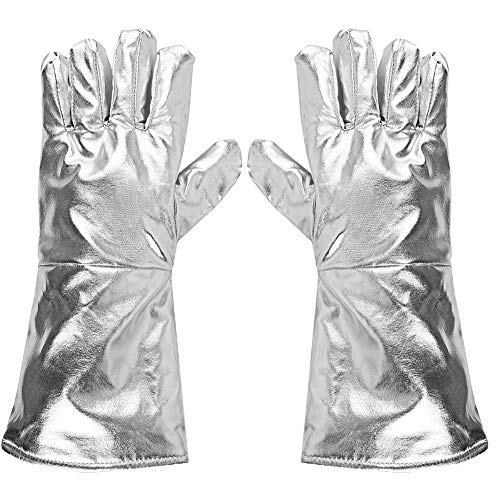 Los guantes largos de alta temperatura resistentes al calor de alta temperatura del papel de aluminio, trabajo de soldadura por fuego de la caldera de fundición pueden soportar temperatura de 700 ° C