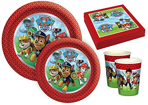 Lote de Cubiertos Infantiles"Patrulla Canina" (16 Vasos, 16 Platos y 20 Servilletas) .Vajillas y Complementos. Juguetes para Fiestas de Cumpleaños, Bodas, Bautizos y Comuniones.