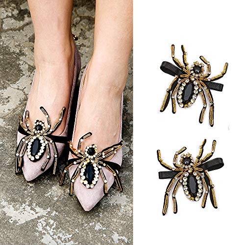 L&SH 2 Piezas De Diamantes De Imitación De Araña Decorativa Zapatos De Diamante Negro Grande, Moda Elegante Hechos A Mano Accesorios De Tacón Alto, Accesorios De Zapatos, Flores De Zapatos