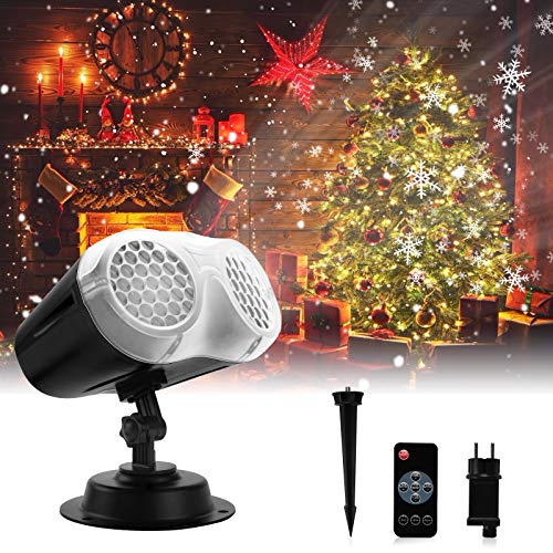 Luces Proyector Navidad LED, FOCHEA Proyector de Copos de Nieve Interior y Exterior Impermeable con Control Remoto para Halloween, Navidad, Fiesta