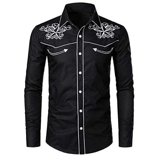 Luckycat Camisas Casual Hombre Camisa de Hombre Manga Larga Negocio Ajustado Botón Formal Retro Bordado Impresión Blusa Tops Camiseta para Hombre Camisa Slim Fit Business