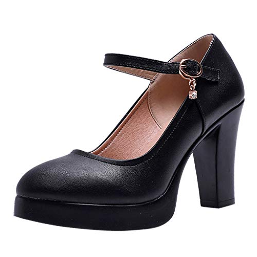 Luckycat Zapatos de tacón Ancho Altas Vestir Noche Chic para Mujer Otoño Calzado de Cuña Dama Sólido Negras Moda Calzado de Trabajo Fiesta Zapatos con Punta Boda Tallas Grandes