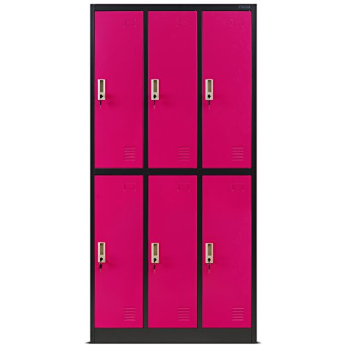 Lüllmann Armario 3b2 a Armario Metal taquilla de 6 compartimentos Chapa de acero con revestimiento de polvo. 185 cm x 90 cm x 45 cm (H x B x T) (Antracita/rosa)