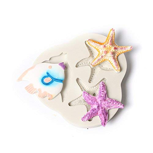 Lumanuby Molde de galletas Fondant molde de silicona de 3 Unidades forma de pez y estrella de mar pasteles galletas Jelly Ice, Chocolate moldes para hornear,Tamaño: 8.2 * 6.5 * 1.5cm