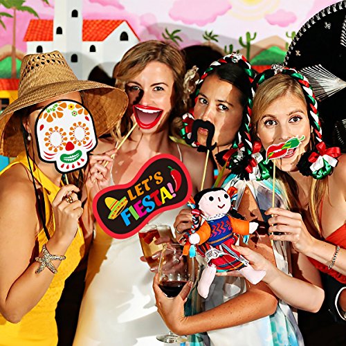 LUOEM Fiestas fotográficas Fiesta mexicanas Kits de Accesorios, 20 Piezas Fiesta Photo Booth Props Decoraciones para Fiestas de Verano, cumpleaños, Bodas, Tropicales y Festivales