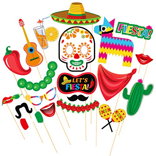 LUOEM Fiestas fotográficas Fiesta mexicanas Kits de Accesorios, 20 Piezas Fiesta Photo Booth Props Decoraciones para Fiestas de Verano, cumpleaños, Bodas, Tropicales y Festivales