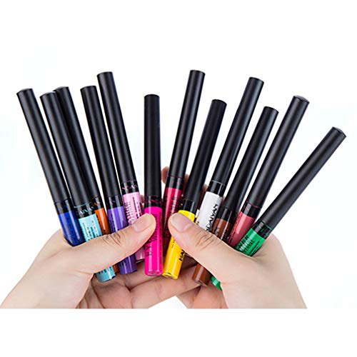 Lurrose 12pcs Rainbow Colors Liquid Glitter Eyeliner de larga duración a prueba de agua Eye Liner Sombra de Ojos maquillaje de ojos