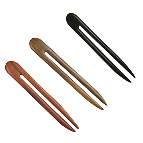 Lurrose 3pcs ébano madera palo de pelo en forma de U horquillas para el cabello Retro Pin de pelo para mujeres niñas