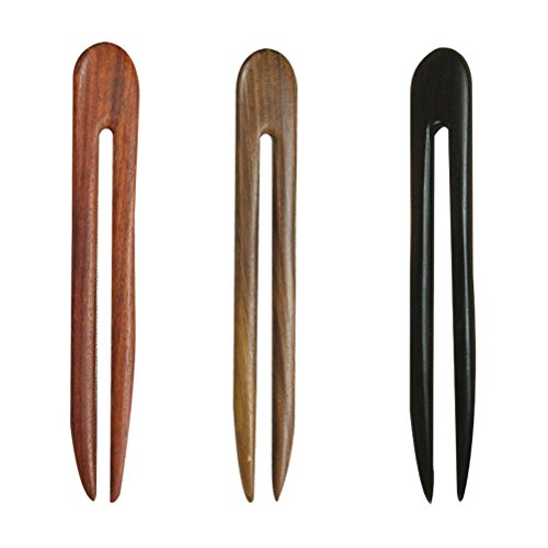 Lurrose 3pcs ébano madera palo de pelo en forma de U horquillas para el cabello Retro Pin de pelo para mujeres niñas