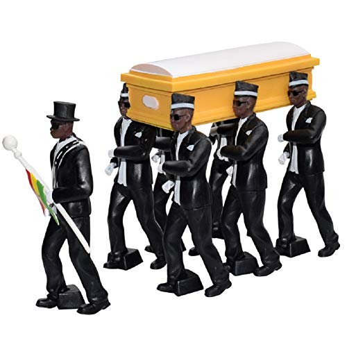 Lutun Mini hombre negro portando ataúd, Cosplay Ghana Funeral Dancing Team Kits, Ghana Dancing Pallbearers Figura de acción de la colección de juguetes, TQNC818516UB173W67F0G1E2, Soporte de 8 piezas.