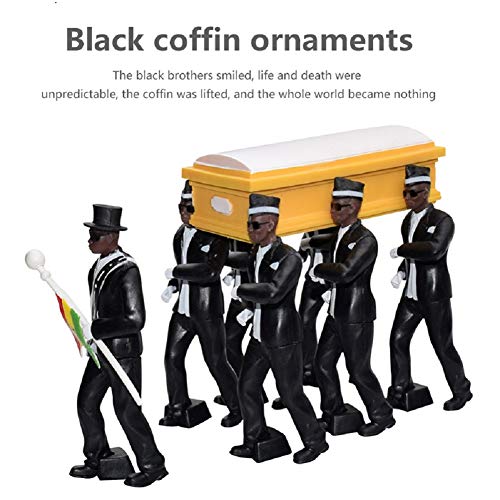 Lutun Mini hombre negro portando ataúd, Cosplay Ghana Funeral Dancing Team Kits, Ghana Dancing Pallbearers Figura de acción de la colección de juguetes, TQNC818516UB173W67F0G1E2, Soporte de 8 piezas.