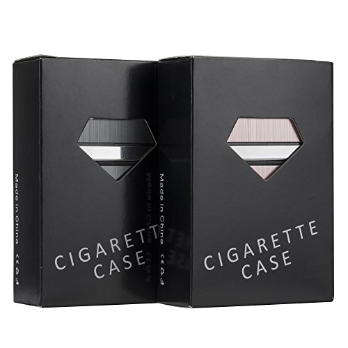 LUWANZ 2X Caja de Cigarrillo, Cigarette Case de la aleación de Aluminio con el Color Gris y Rosa, Funda de Aluminio con la Cerradura magnética para 20 Cigarrillos (No Incluye Cigarrillos)