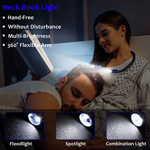 LUXJET Flexible llevó luz del libro de la abrazo lámpara de lectura de luz de la linterna cuello lectura, 4 LED bombillas, 3 brillo ajustable, USB recargable, para leer en la cama o coche