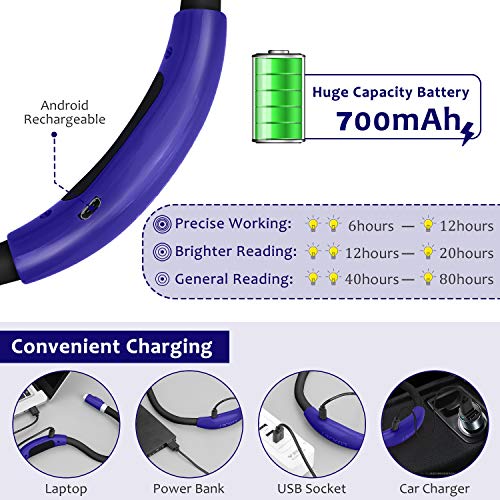 LUXJET Flexible llevó luz del libro de la abrazo lámpara de lectura de luz de la linterna cuello lectura, 4 LED bombillas, 3 brillo ajustable, USB recargable, para leer en la cama o coche