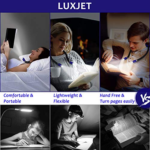 LUXJET Flexible llevó luz del libro de la abrazo lámpara de lectura de luz de la linterna cuello lectura, 4 LED bombillas, 3 brillo ajustable, USB recargable, para leer en la cama o coche