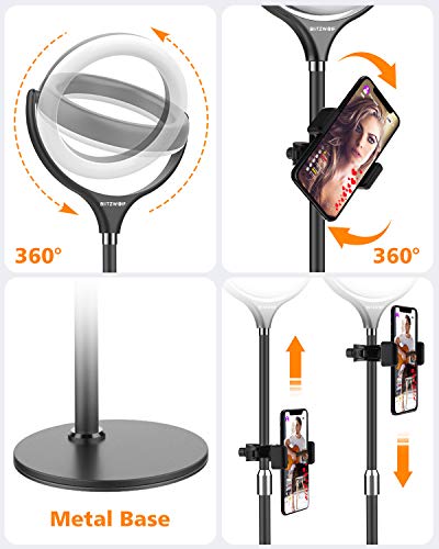 Luz de Anillo LED con Soporte, BlitzWolf Anillo de Luz Rotación de 360°con Luz de 3 Colores y 10 Niveles de Brillo, Arco de Luz para Youtube, Fotografía, Maquillaje, Transmisión en Directo