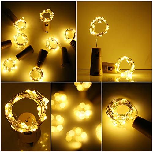 Luz de Botella (12 Pack), 2m 20 LED Lámparas de Botellas con Alambre de Cobre, LED Corcho Micro Luces para Boda,Navidad,Fiesta,Hogar,Exterior, Jardín,Blanco Cálido[Clase de eficiencia energética A+++]